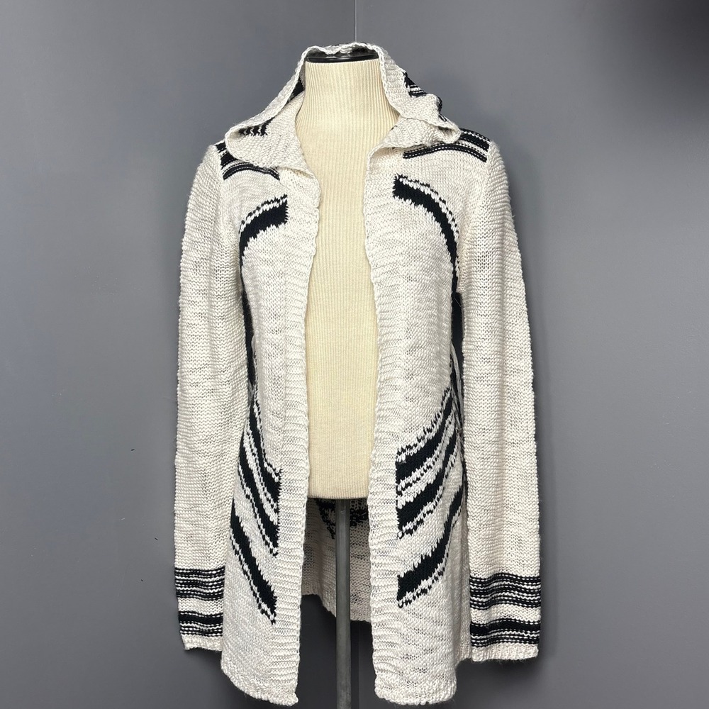 Bongo Women/Juniors M Hooded Open Front Fringe Hem Cardigan Sweater Boho Hippie